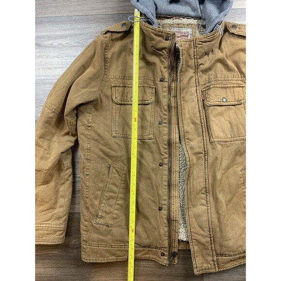 Levis Jacket Mens M Brown Sherpa Lined Canvas Chore Coat Barn Field Hooded - Picture 5 of 8